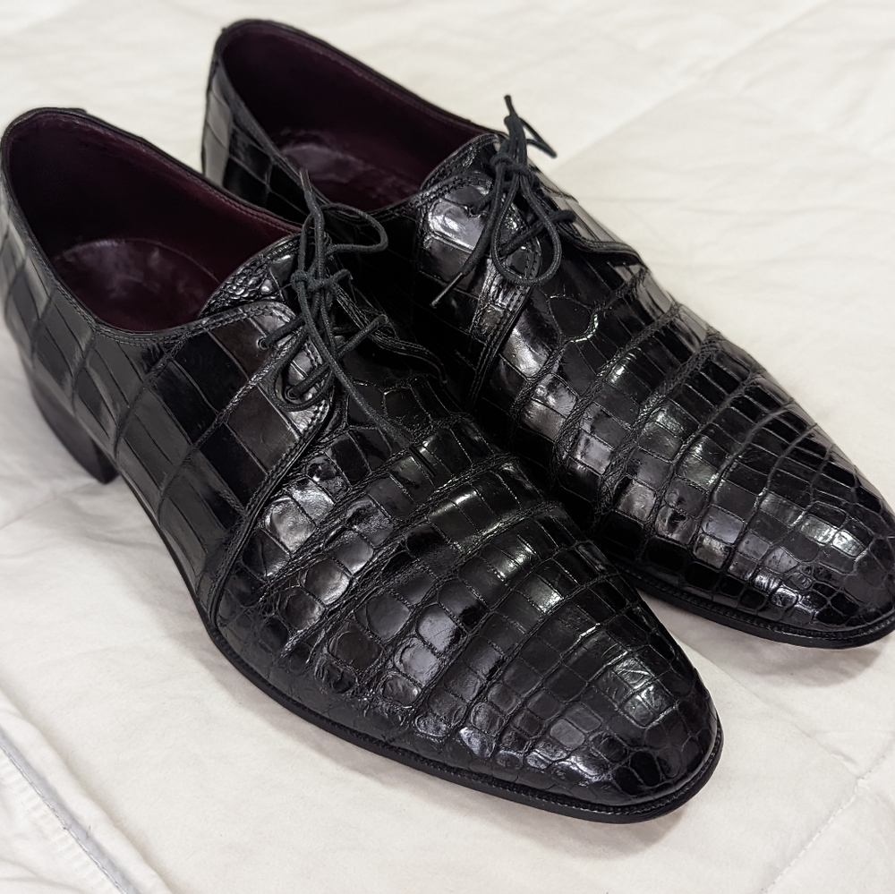 Men's Black Crocodile Derby Shoes by Neiman Marcus